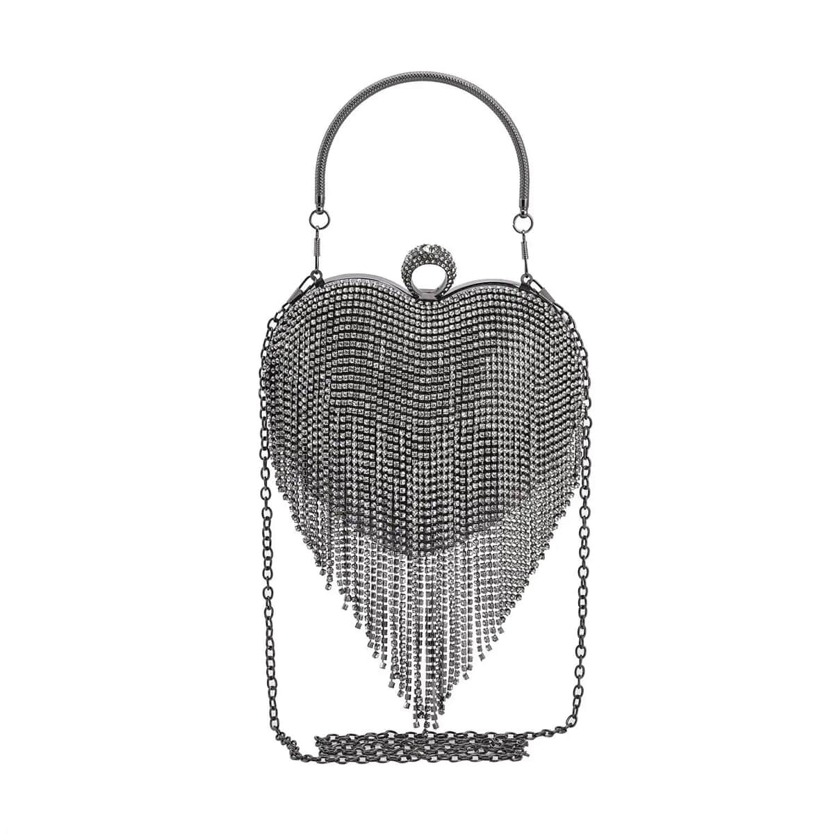 Black Heart Shape Tassel Clutch Bag for Women with Handle and Removable Chain Strap , Women Purse , Designer Bags , Ladies Purse , Handbags for Women image number 0