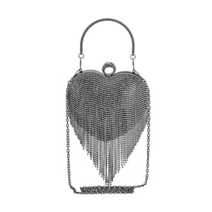 Black Heart Shape Tassel Clutch Bag for Women with Handle and Removable Chain Strap , Women Purse , Designer Bags , Ladies Purse , Handbags for Women