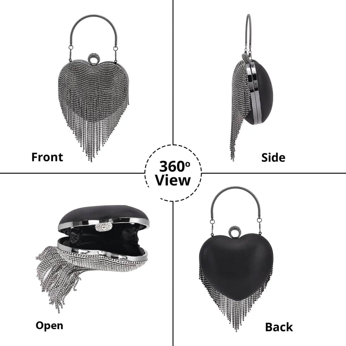 Black Heart Shape Tassel Clutch Bag for Women with Handle and Removable Chain Strap , Women Purse , Designer Bags , Ladies Purse , Handbags for Women image number 4