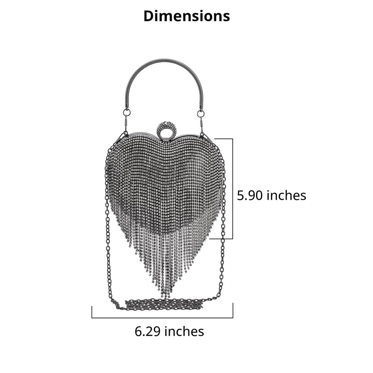 Black Heart Shape Tassel Clutch Bag for Women with Handle and Removable Chain Strap , Women Purse , Designer Bags , Ladies Purse , Handbags for Women image number 5
