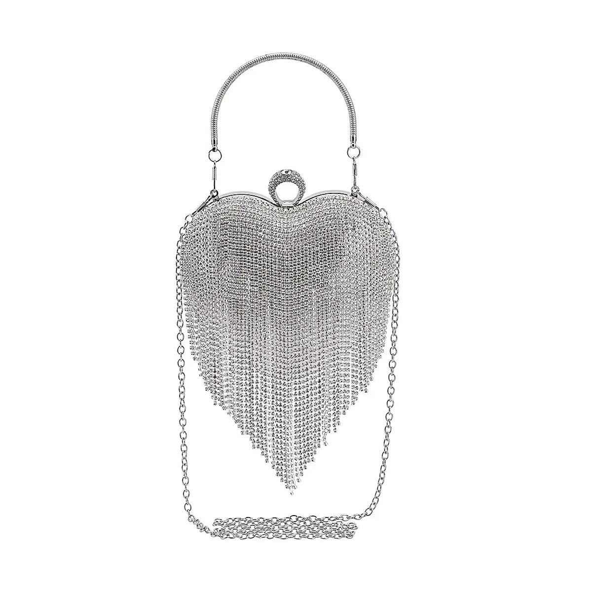 Silver Heart Shape Tassel Clutch Bag for Women with Handle and Removable Chain Strap , Women Purse , Designer Bags , Ladies Purse , Handbags for Women image number 0
