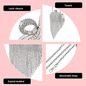 Silver Heart Shape Tassel Clutch Bag for Women with Handle and Removable Chain Strap , Women Purse , Designer Bags , Ladies Purse , Handbags for Women
