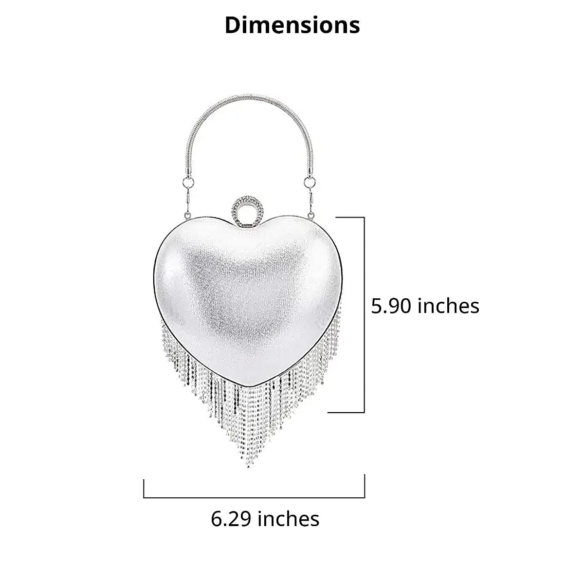 Silver Heart Shape Tassel Clutch Bag for Women with Handle and Removable Chain Strap , Women Purse , Designer Bags , Ladies Purse , Handbags for Women image number 5