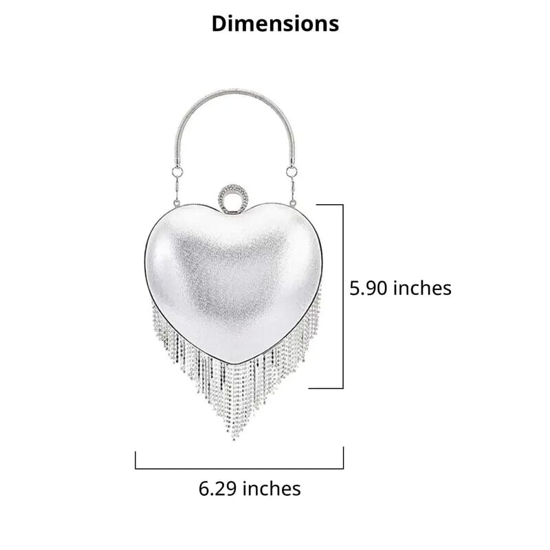 Silver Heart Shape Tassel Clutch Bag for Women with Handle and Removable Chain Strap , Women Purse , Designer Bags , Ladies Purse , Handbags for Women