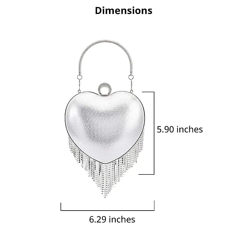 Silver Heart Shape Tassel Clutch Bag for Women with Handle and Removable Chain Strap , Women Purse , Designer Bags , Ladies Purse , Handbags for Women