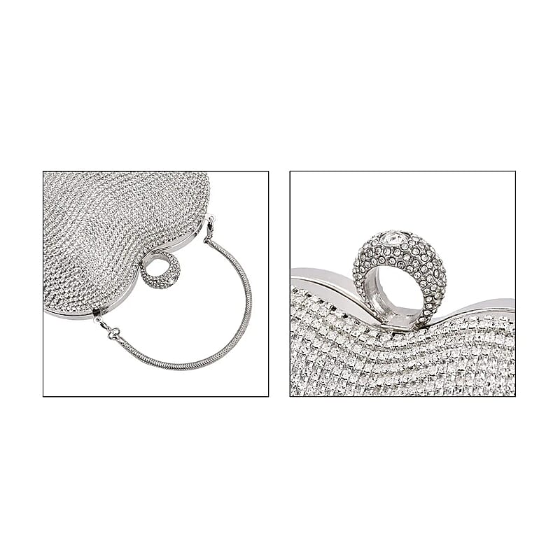Silver Heart Shape Tassel Clutch Bag for Women with Handle and Removable Chain Strap , Women Purse , Designer Bags , Ladies Purse , Handbags for Women