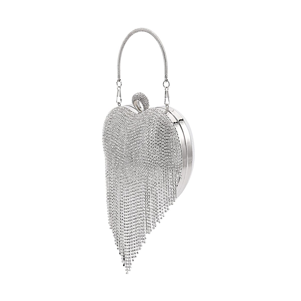 Silver Heart Shape Tassel Clutch Bag for Women with Handle and Removable Chain Strap , Women Purse , Designer Bags , Ladies Purse , Handbags for Women image number 7