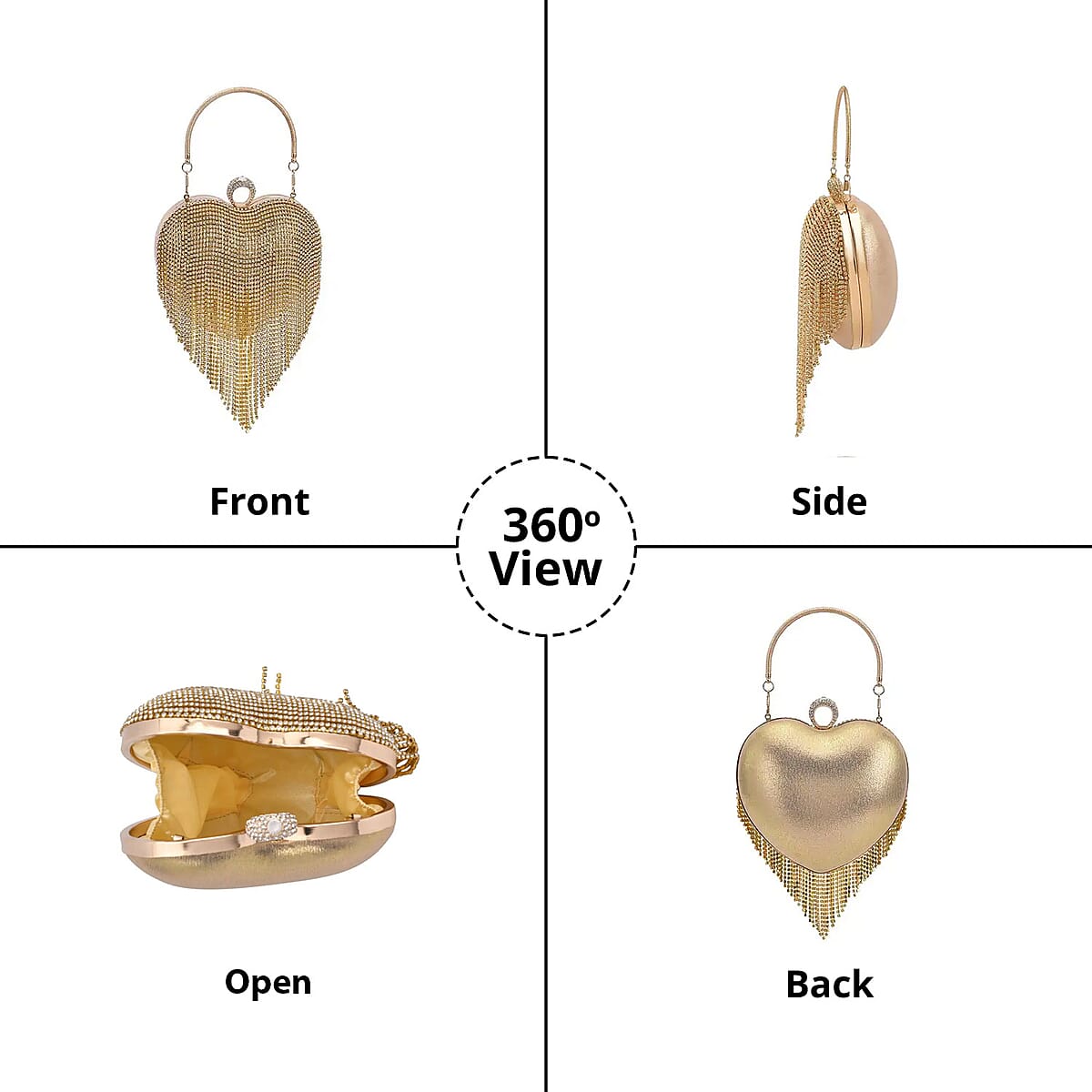 Gold Heart Shape Tassel Clutch Bag for Women with Handle and Removable Chain Strap , Women Purse , Designer Bags , Ladies Purse , Handbags for Women image number 4