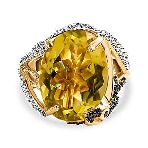 GP Ouro Verde-Quartz and Multi Gemstone 14.88 ctw Ring in Vermeil Yellow Gold Over Sterling Silver (Size 10)