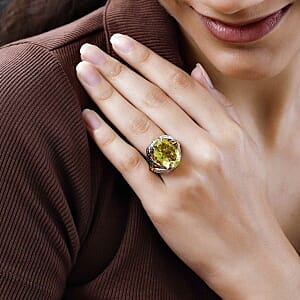 GP Ouro Verde-Quartz and Multi Gemstone 14.88 ctw Ring in Vermeil Yellow Gold Over Sterling Silver (Size 10)