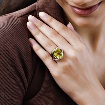 GP Ouro Verde-Quartz and Multi Gemstone 14.88 ctw Ring in Vermeil Yellow Gold Over Sterling Silver (Size 10)
