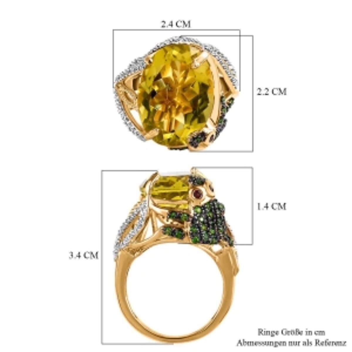GP Ouro Verde-Quartz and Multi Gemstone 14.88 ctw Ring in Vermeil Yellow Gold Over Sterling Silver (Size 10) image number 6