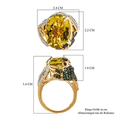GP Ouro Verde-Quartz and Multi Gemstone 14.88 ctw Ring in Vermeil Yellow Gold Over Sterling Silver (Size 10)
