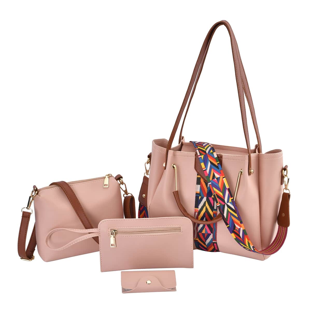 Set of 4 Pink Faux Leather Convertible Bag (9.84"x5.12"x9.84") with Crossbody Bag (9.06"x1.18"x5.91") Clutch Bag (7.87"x4.72") and Wallet (4.53"x2.76") image number 0