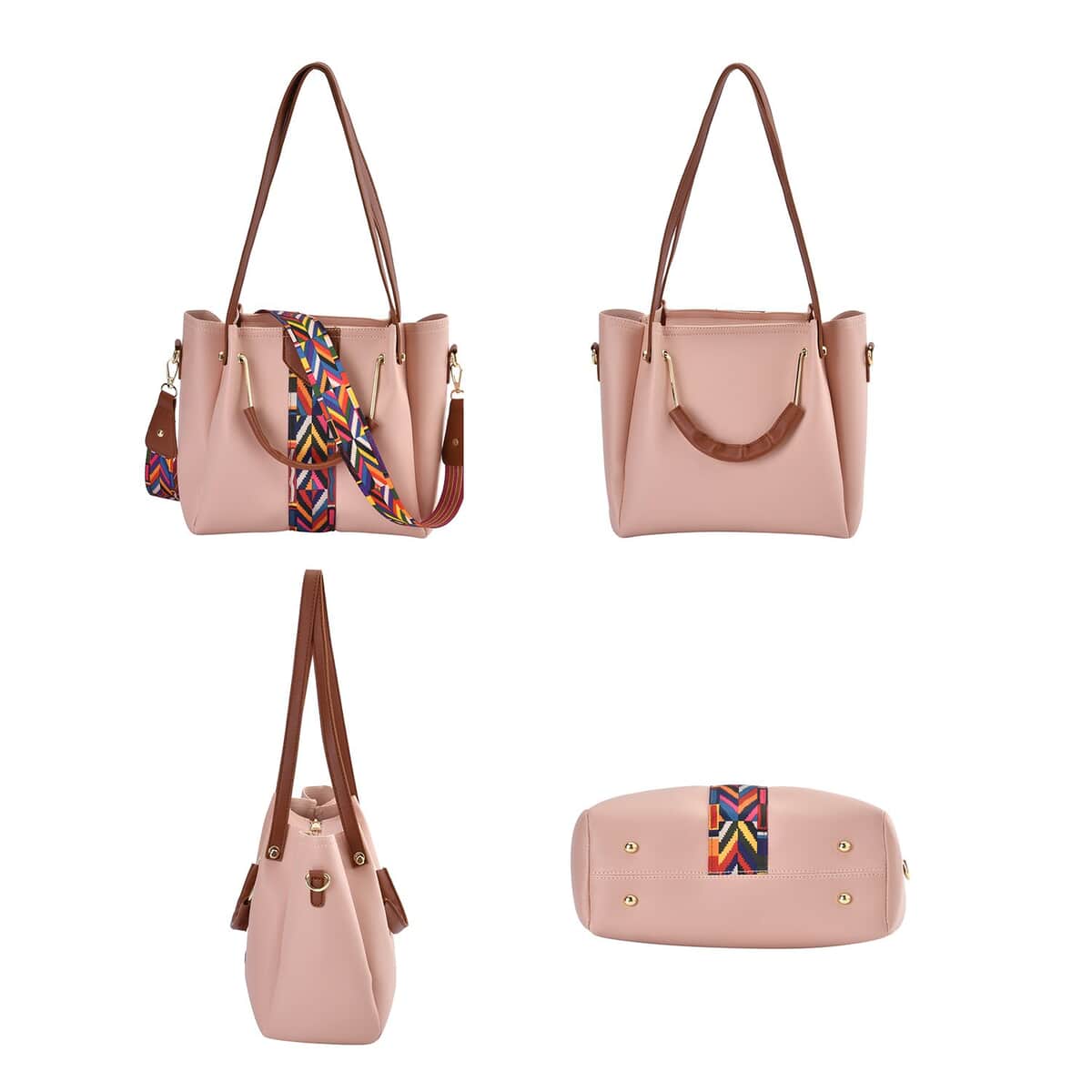 Set of 4 Pink Faux Leather Convertible Bag (9.84"x5.12"x9.84") with Crossbody Bag (9.06"x1.18"x5.91") Clutch Bag (7.87"x4.72") and Wallet (4.53"x2.76") image number 1