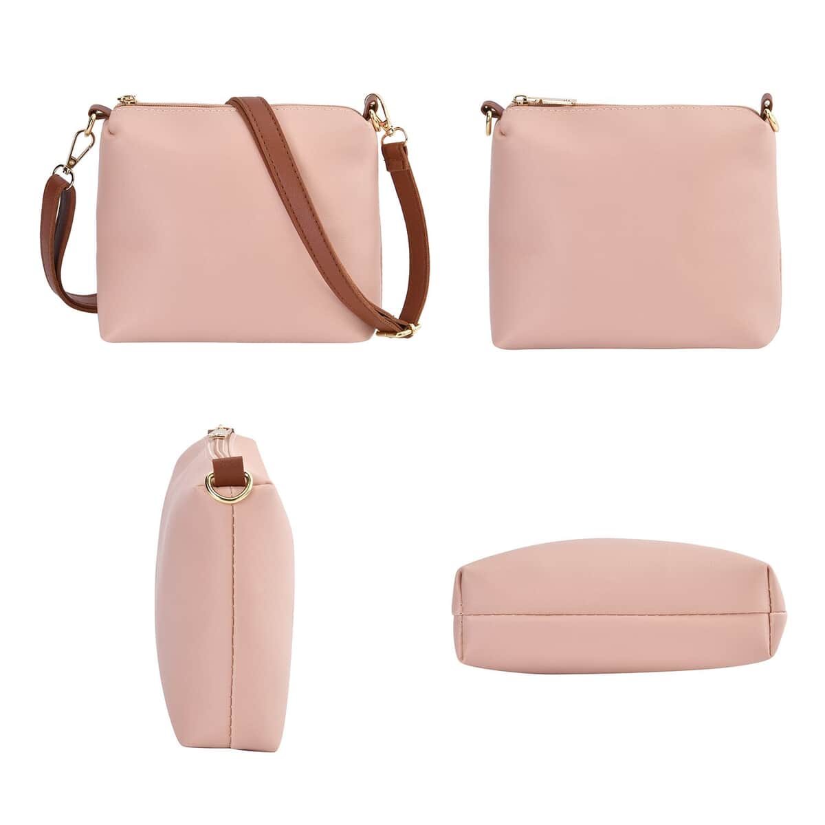 Set of 4 Pink Faux Leather Convertible Bag (9.84"x5.12"x9.84") with Crossbody Bag (9.06"x1.18"x5.91") Clutch Bag (7.87"x4.72") and Wallet (4.53"x2.76") image number 2