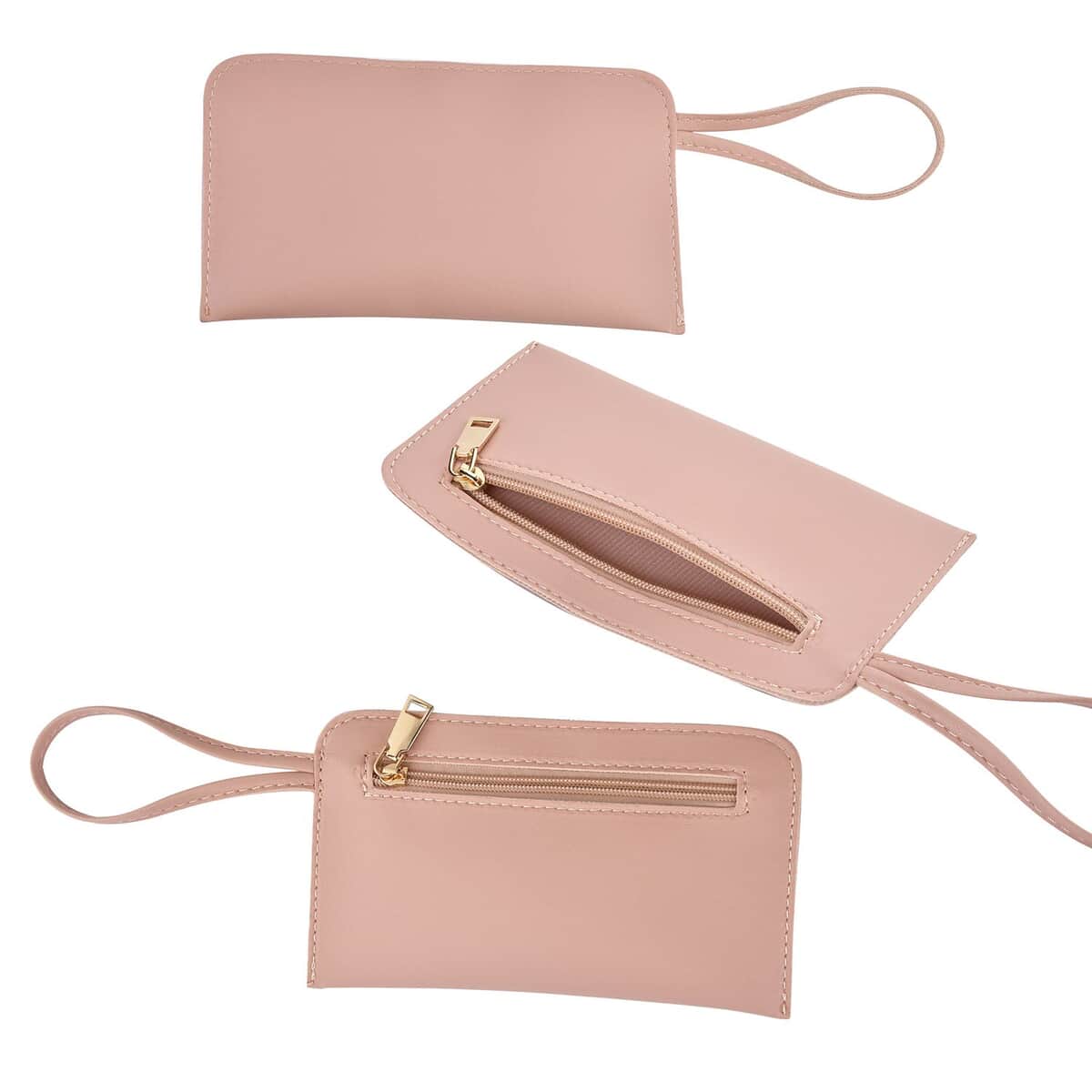 Set of 4 Pink Faux Leather Convertible Bag (9.84"x5.12"x9.84") with Crossbody Bag (9.06"x1.18"x5.91") Clutch Bag (7.87"x4.72") and Wallet (4.53"x2.76") image number 4