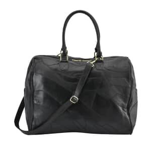Black Sheepskin Leather Travel Bag with Handle Drop and Shoulder Strap, Best Crossbody Epic Travel Bag, Western Zipped Bags for Travel, Classic Shoulder Bag