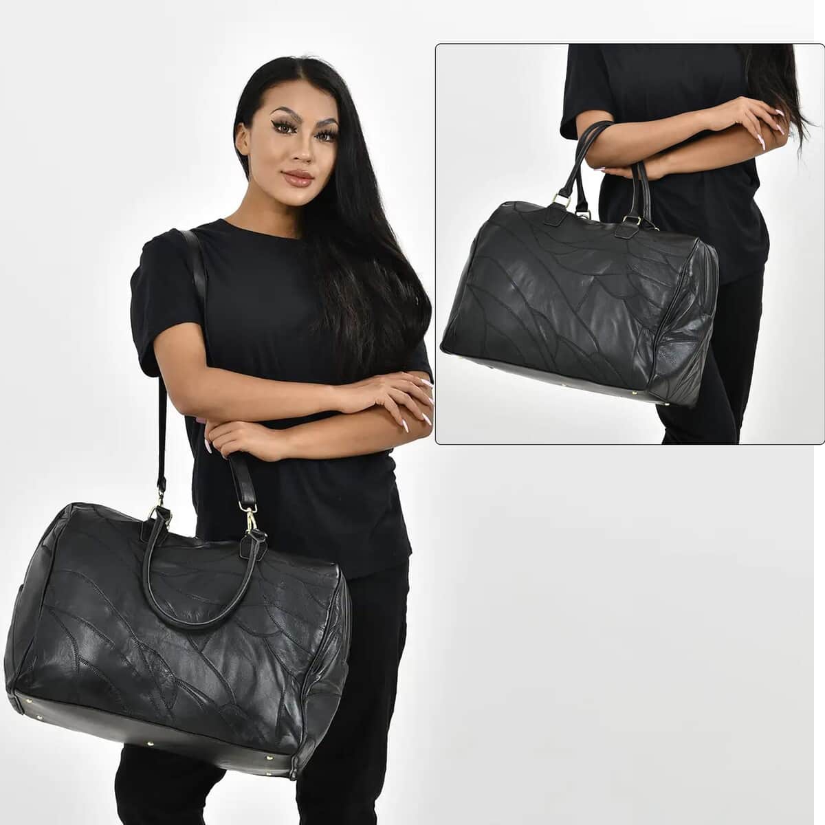 Black Sheepskin Leather Travel Bag with Handle Drop and Shoulder Strap, Best Crossbody Epic Travel Bag, Western Zipped Bags for Travel, Classic Shoulder Bag image number 1