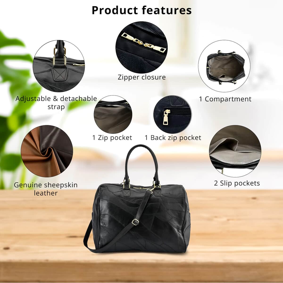 Black Sheepskin Leather Travel Bag with Handle Drop and Shoulder Strap, Best Crossbody Epic Travel Bag, Western Zipped Bags for Travel, Classic Shoulder Bag image number 3