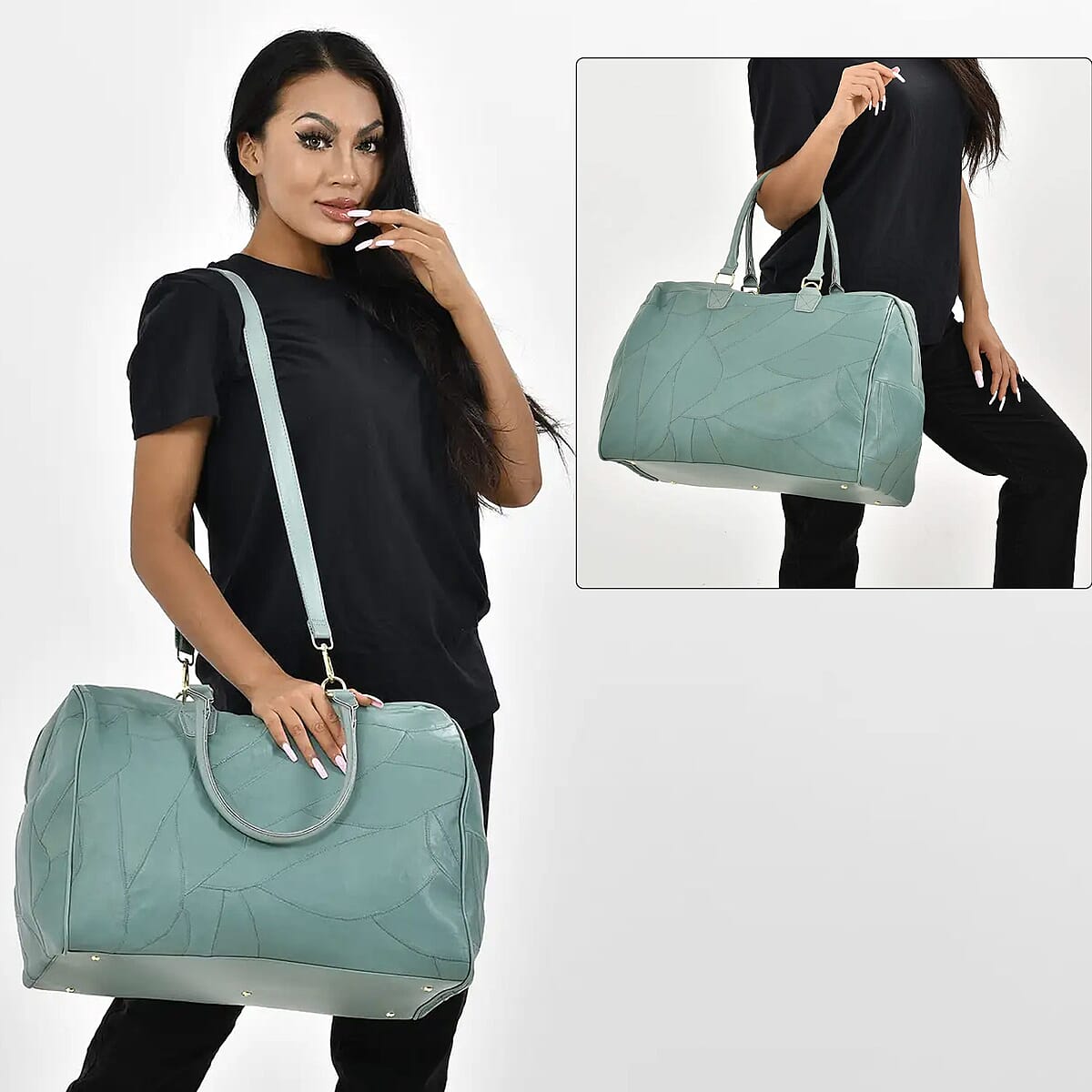 Green Sheepskin Leather Travel Bag with Handle Drop and Shoulder Strap, Best Crossbody Epic Travel Bag, Western Zipped Bags for Travel, Classic Shoulder Bag image number 1