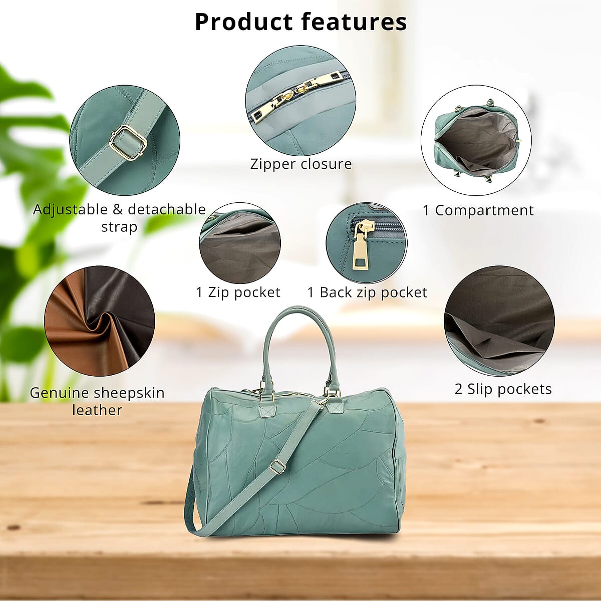 Green Sheepskin Leather Travel Bag with Handle Drop and Shoulder Strap, Best Crossbody Epic Travel Bag, Western Zipped Bags for Travel, Classic Shoulder Bag image number 3