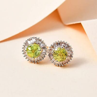 Luxoro 10K Yellow Gold AAA Sava Sphene and G-H I3 Diamond Earrings 1.85 ctw
