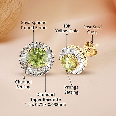 Luxoro 10K Yellow Gold AAA Sava Sphene and G-H I3 Diamond Earrings 1.85 ctw