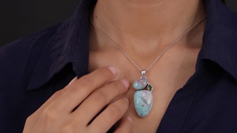 Natural Zimbaprase and Chrome Diopside Fancy Pendant in Sterling Silver 33.75 ctw