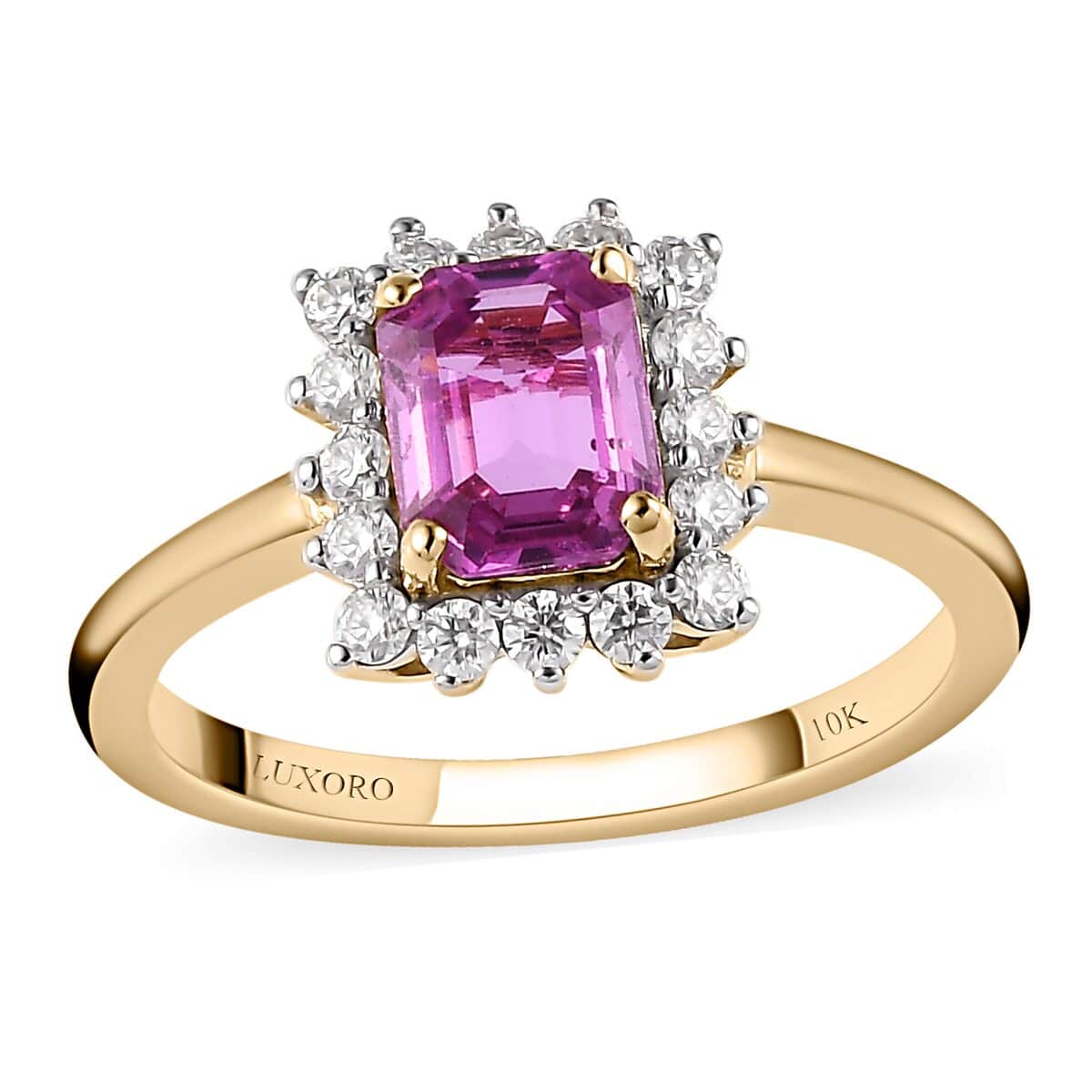 Doorbuster LUXORO 10K Rose Gold AAA Madagascar Pink Sapphire and Moissanite Halo Ring 2.15 Grams 1.40 ctw image number 0