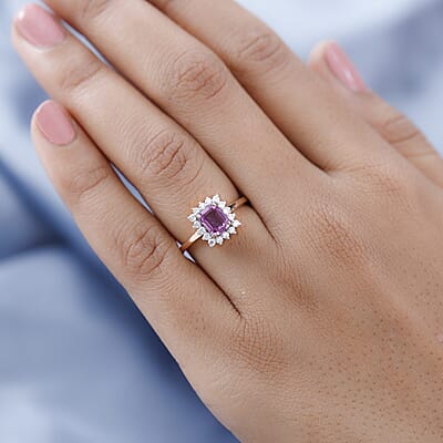 Luxoro 10K Rose Gold AAA Madagascar Pink Sapphire and Moissanite Halo Ring (Size 10.0) 1.40 ctw