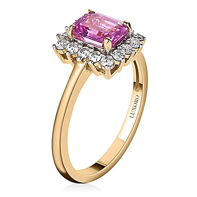 Luxoro 10K Rose Gold AAA Madagascar Pink Sapphire and Moissanite Halo Ring (Size 10.0) 1.40 ctw
