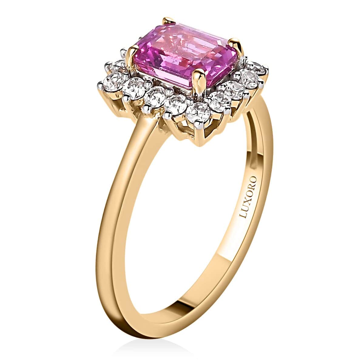 Luxoro 10K Rose Gold AAA Madagascar Pink Sapphire and Moissanite Halo Ring (Size 10.0) 1.40 ctw image number 3