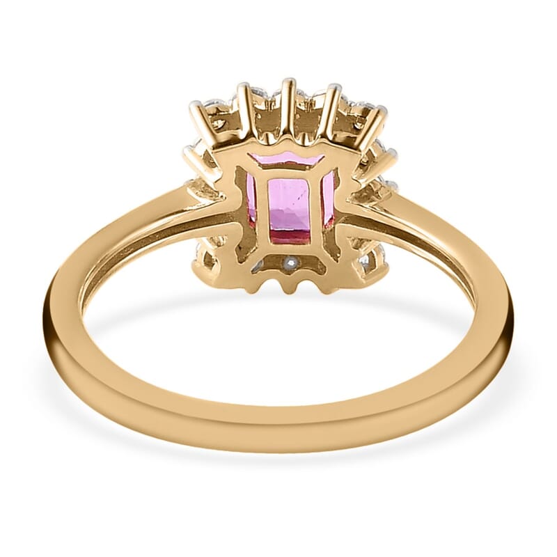 Luxoro 10K Rose Gold AAA Madagascar Pink Sapphire and Moissanite Halo Ring (Size 10.0) 1.40 ctw
