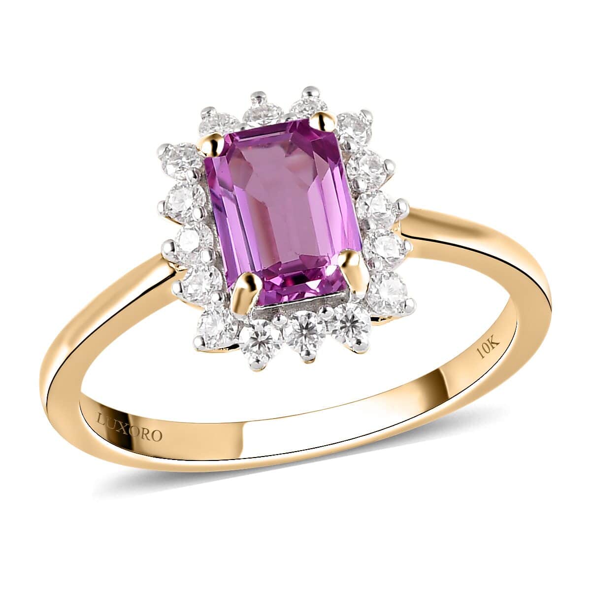 Luxoro 10K Rose Gold AAA Madagascar Pink Sapphire and Moissanite Halo Ring (Size 7.0) 1.40 ctw image number 0