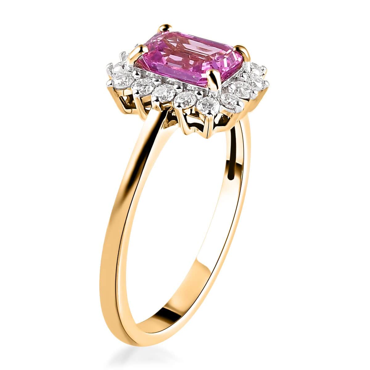 Luxoro 10K Rose Gold AAA Madagascar Pink Sapphire and Moissanite Halo Ring (Size 7.0) 1.40 ctw image number 3