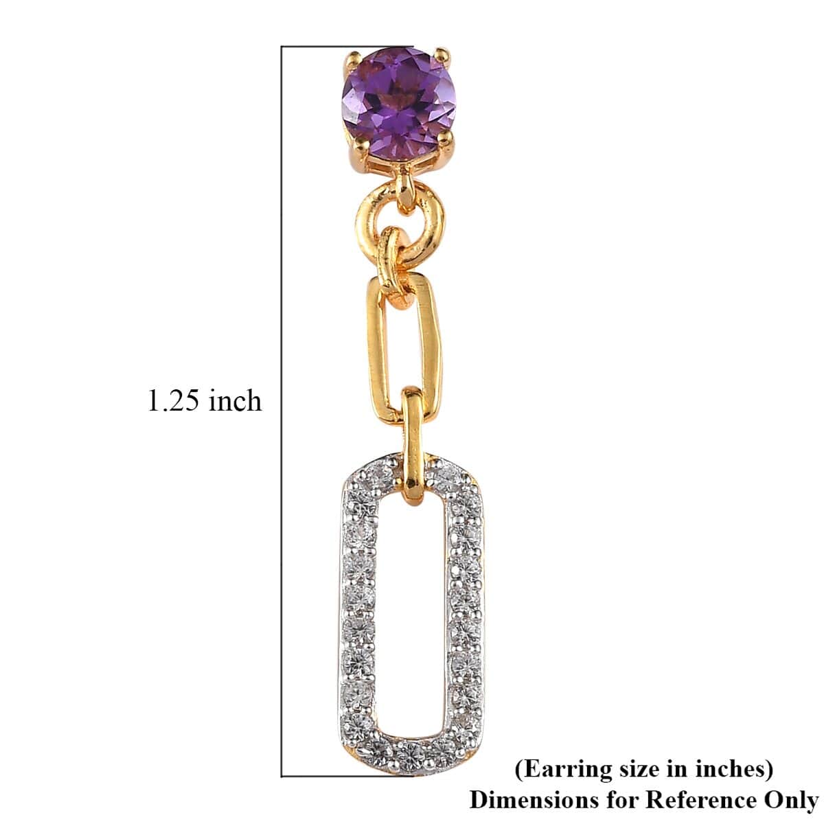 Amethyst and White Zircon Dangling Earrings in Vermeil Yellow Gold Over Sterling Silver 1.40 ctw image number 4