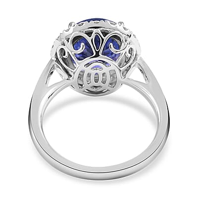 Certified & Appraised Rhapsody 950 Platinum AAAA Tanzanite and E-F VS Diamond Halo Ring (Size 10.0) 8 Grams 6.40 ctw