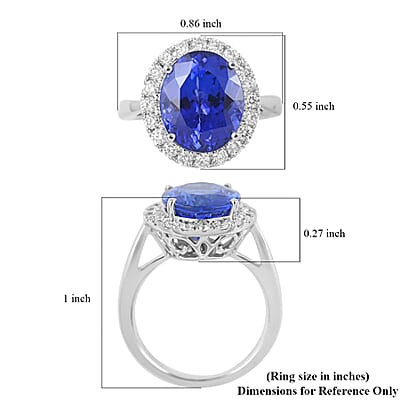 Certified & Appraised Rhapsody 950 Platinum AAAA Tanzanite and E-F VS Diamond Halo Ring (Size 10.0) 8 Grams 6.40 ctw