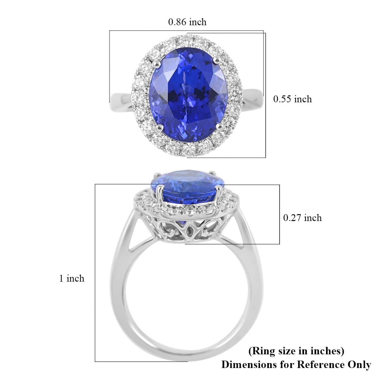 Doorbuster Red Carpet Collection Certified & Appraised RHAPSODY 950 Platinum AAAA Tanzanite and E-F VS Diamond Halo Ring 8 Grams 6.40 ctw image number 5