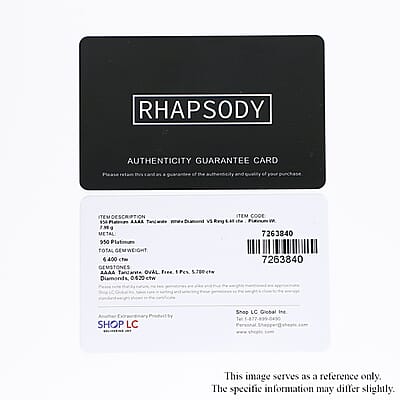 Certified & Appraised Rhapsody 950 Platinum AAAA Tanzanite and E-F VS Diamond Halo Ring (Size 10.0) 8 Grams 6.40 ctw