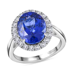 Certified & Appraised Rhapsody 950 Platinum AAAA Tanzanite and E-F VS Diamond Halo Ring (Size 6.0) 8 Grams 6.40 ctw