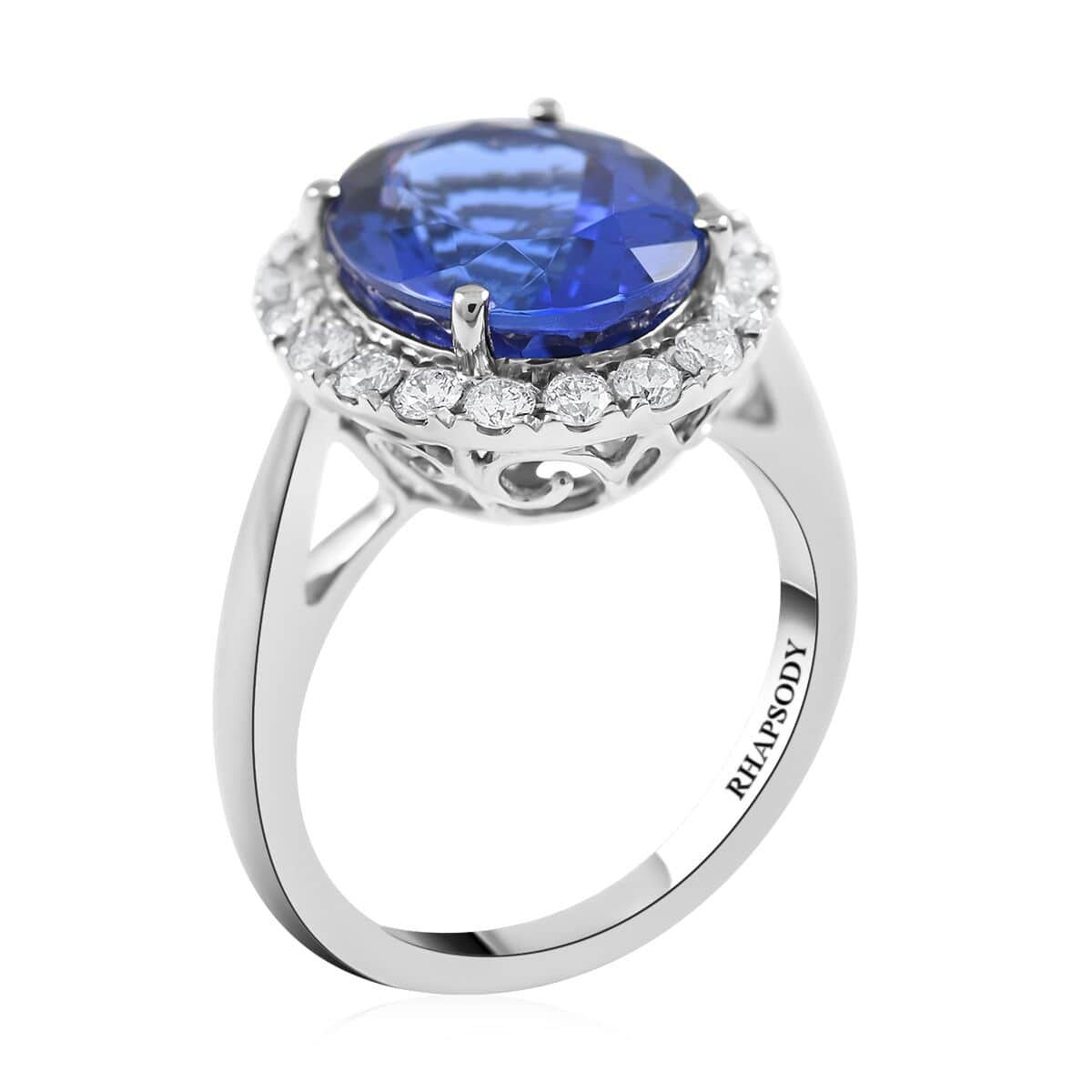 Certified & Appraised Rhapsody 950 Platinum AAAA Tanzanite and E-F VS Diamond Halo Ring (Size 7.0) 8 Grams 6.40 ctw image number 3