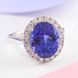 Certified & Appraised Rhapsody 950 Platinum AAAA Tanzanite and E-F VS Diamond Halo Ring (Size 8.0) 8 Grams 6.40 ctw