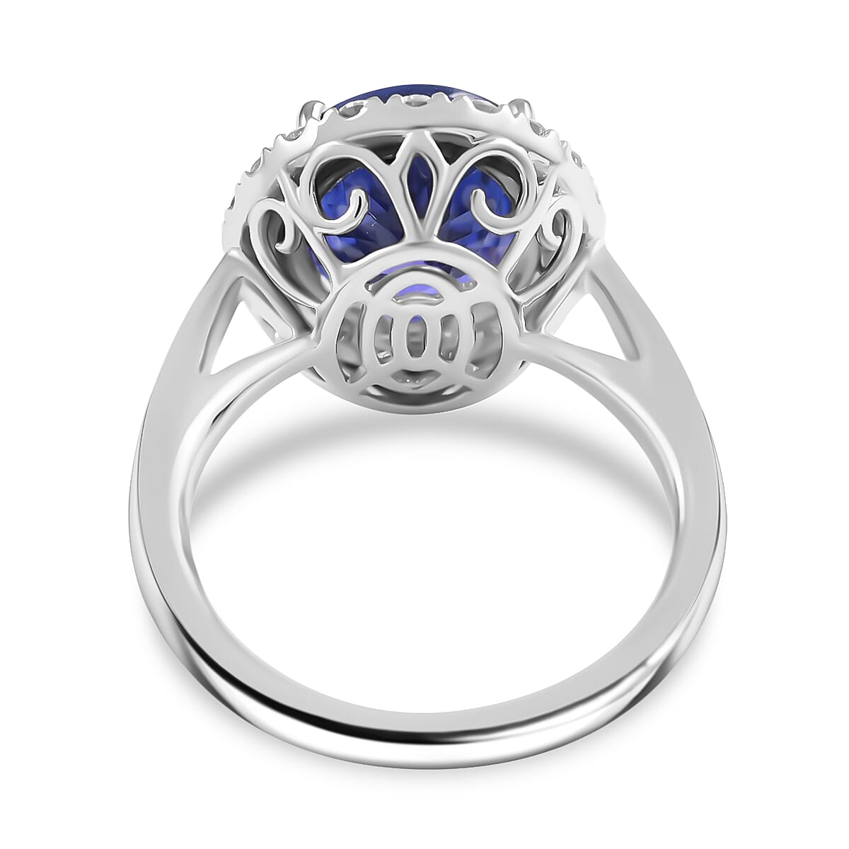 Certified & Appraised Rhapsody 950 Platinum AAAA Tanzanite and E-F VS Diamond Halo Ring (Size 8.0) 8 Grams 6.40 ctw image number 4