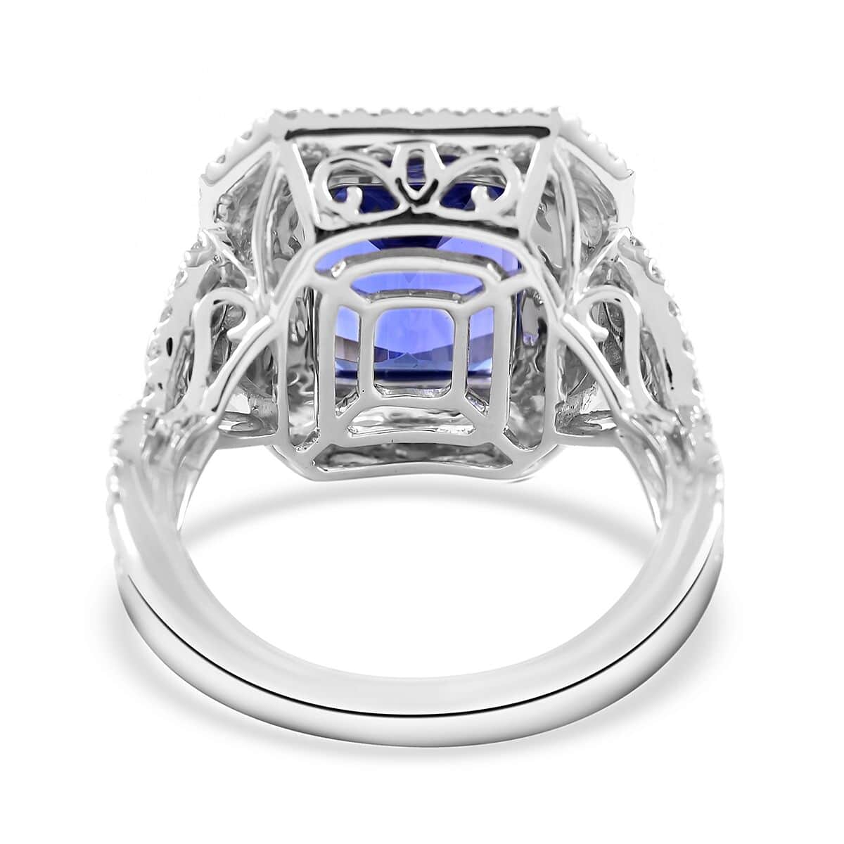 Doorbuster Red Carpet Collection Certified & Appraised RHAPSODY 950 Platinum AAAA Tanzanite and E-F VS Diamond Double Halo Ring (Size 7.0) 11.40 Grams 8.10 ctw image number 4
