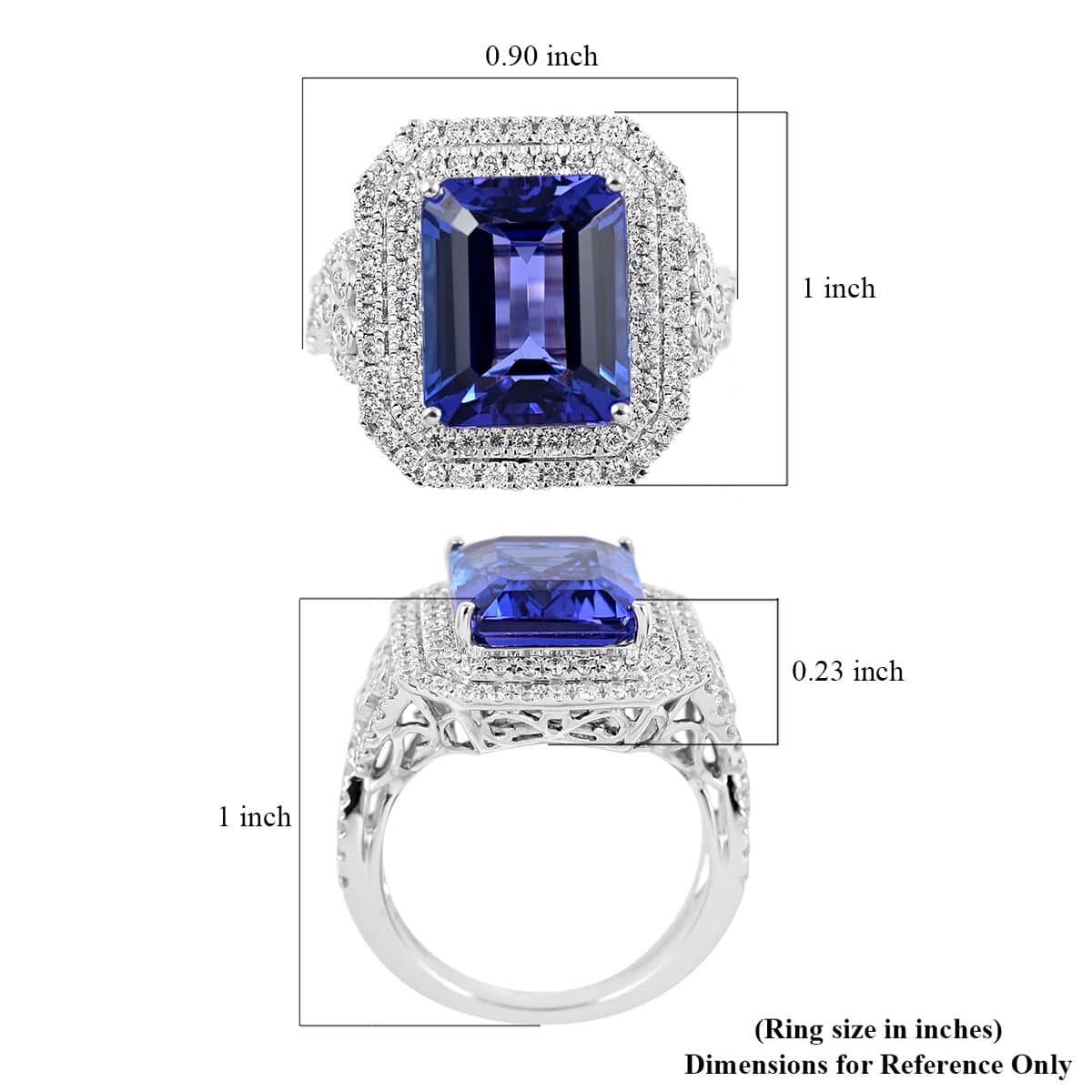 Doorbuster Red Carpet Collection Certified & Appraised RHAPSODY 950 Platinum AAAA Tanzanite and E-F VS Diamond Double Halo Ring (Size 7.0) 11.40 Grams 8.10 ctw image number 5