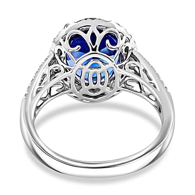 Certified & Appraised Rhapsody AAAA Tanzanite and E-F VS Diamond 5.30 ctw Halo Ring in 950 Platinum (Size 10.0) 6.65 Grams