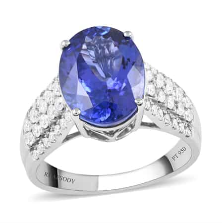 Red Carpet Collection Certified & Appraised Rhapsody 950 Platinum AAAA Tanzanite and E-F VS Diamond Ring (Size 6.0) 9.55 Grams 6.60 ctw image number 0