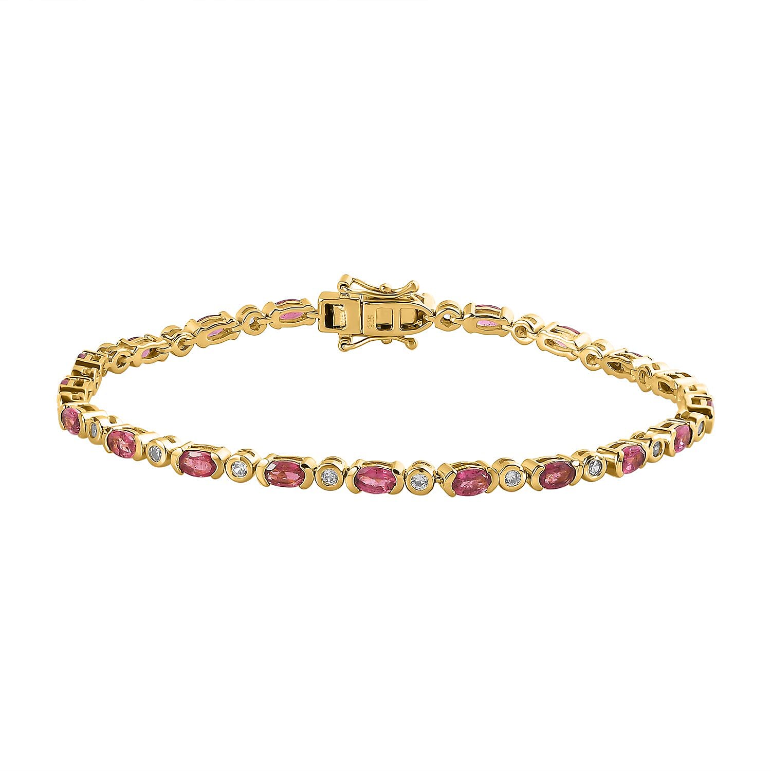 Rubellite and White Zircon 5.40 ctw Bracelet in 18K Vermeil Yellow Gold Over Sterling Silver (8.0 In)